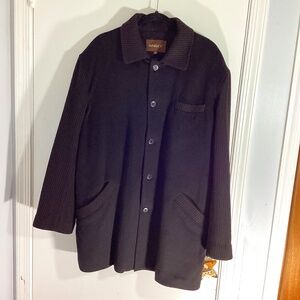 VINTAGE INSERCH MEN SIZE EU 42 COAT JACKET BROWN MIXED MEDIA BUTTON FRONT